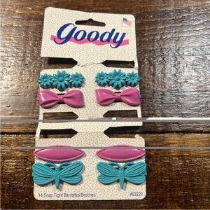 Goody Snap Plastic Barrettes Flowers Bows Vintage USA Pink And Teal 1995